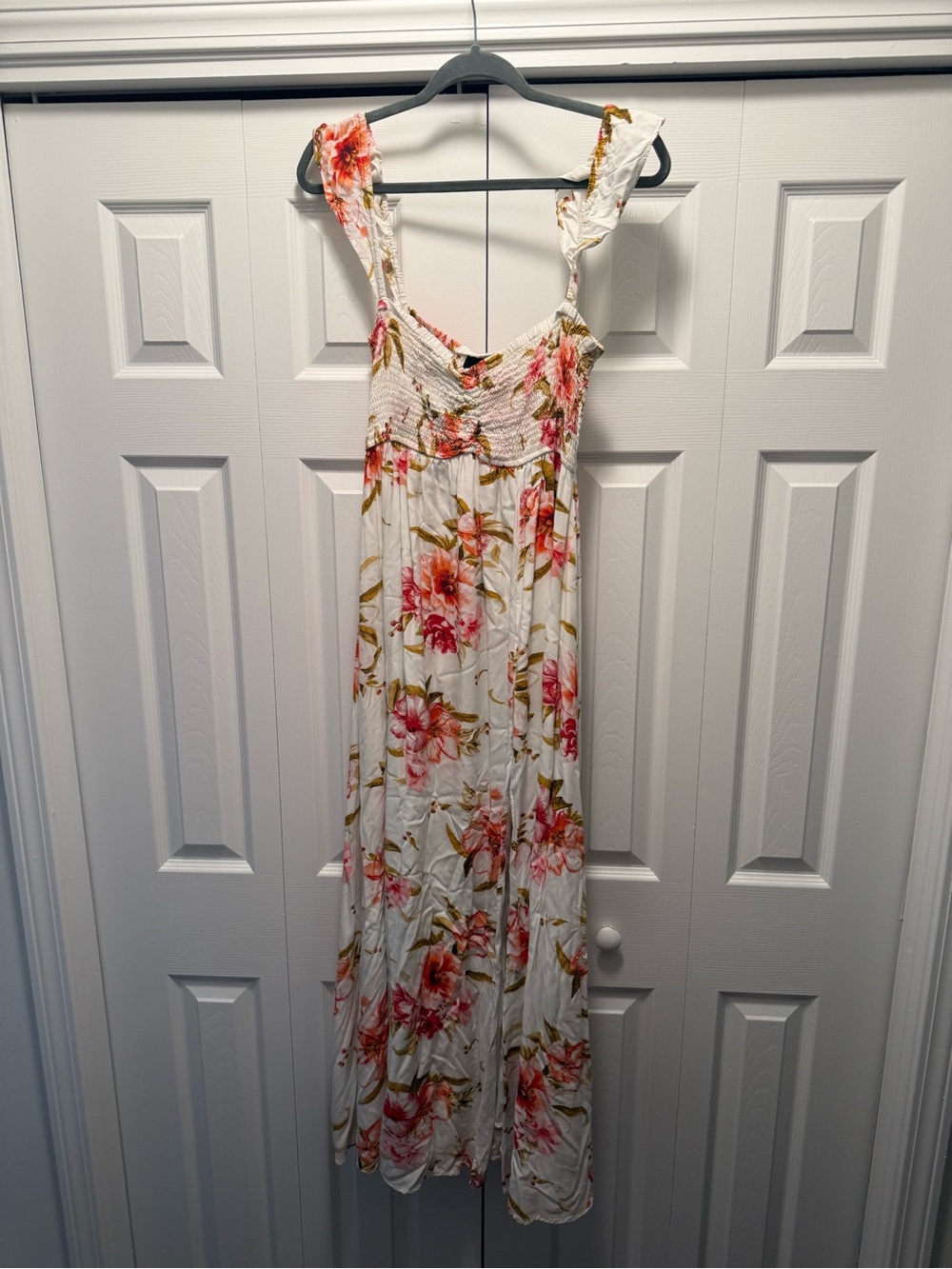 Aakaa White Maxi Dress with Pink Floral Print